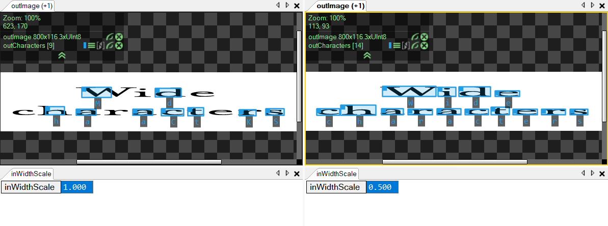 Reading text written using a very wide font