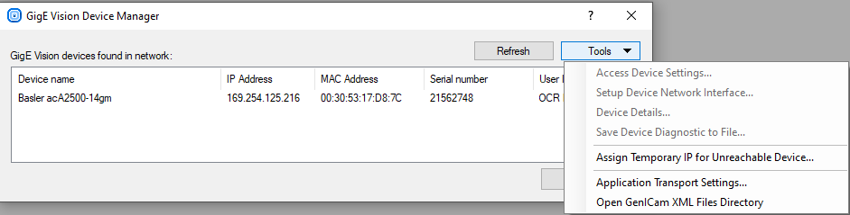 Device manager tools menu