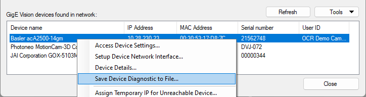 Save Device Diagnostic to File